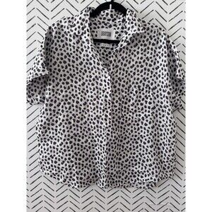 GRAYSON The Artist Short Sleeve Shirt White & Brown Top 100% Linen Sz‎ 02 Small